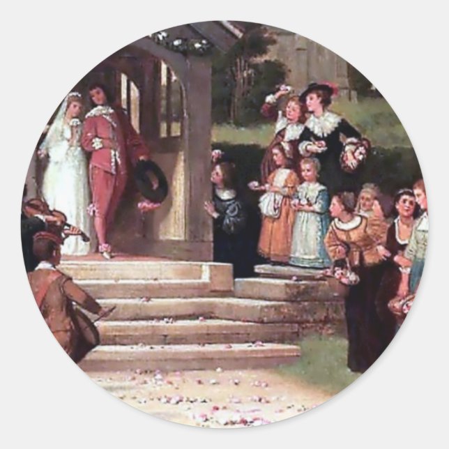 Mediaeval Wedding Bride Groom antique painting Classic Round Sticker (Front)