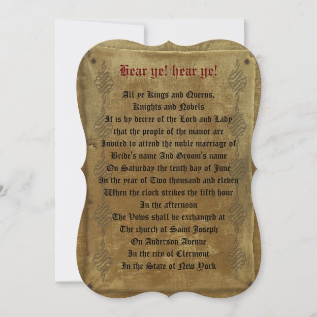 Mediaeval wedding  Invitation decree template (Front)