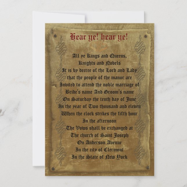 Mediaeval wedding  Invitation decree template (Front)