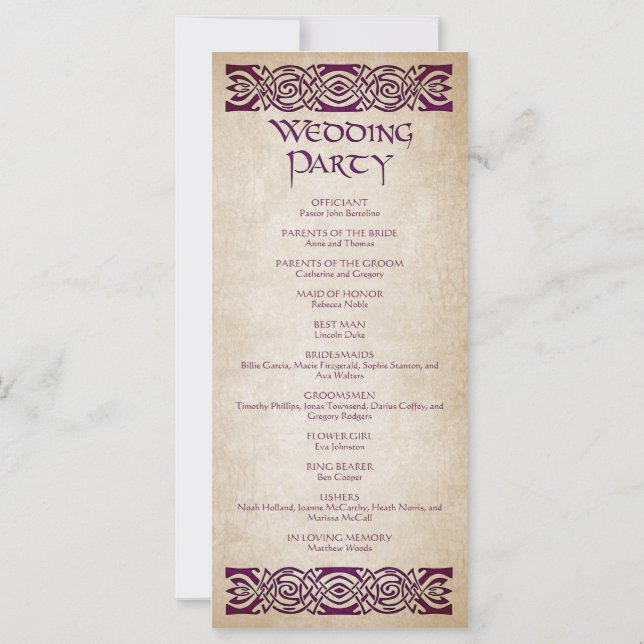 Mediaeval Wedding Program (Back)