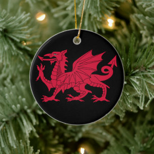 Mediaeval Welsh Dragon Personalised Ceramic Tree Decoration