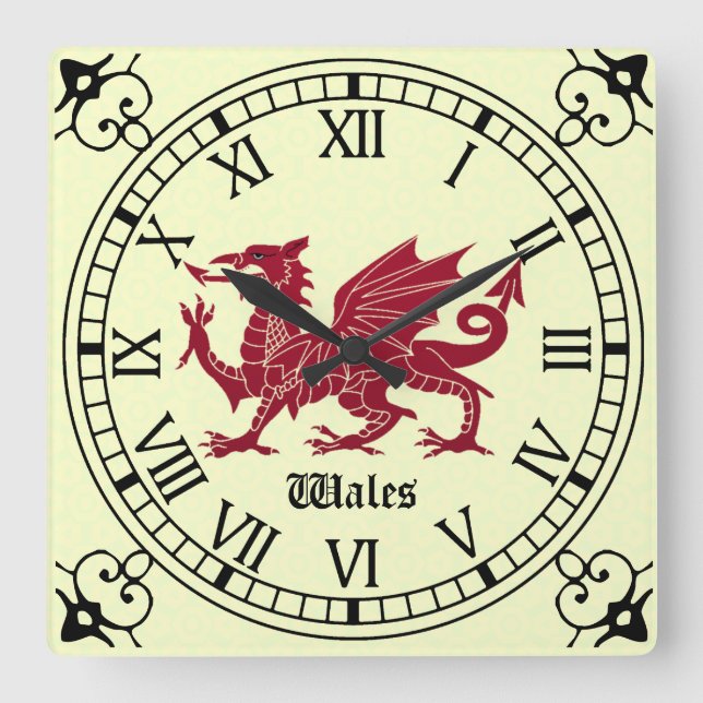 Mediaeval Welsh Dragon Wall Clock - Roman Numerals (Front)