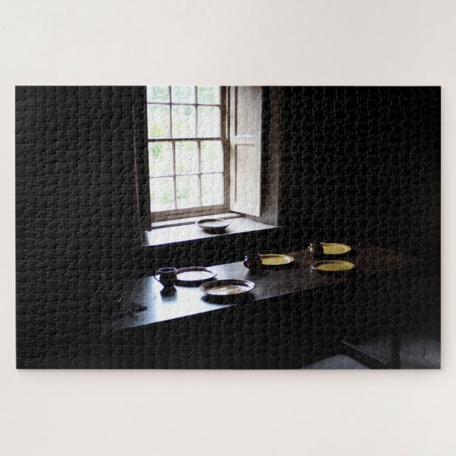 Mediaeval Window Kitchen Table BlackTones Jigsaw Puzzle (Horizontal)