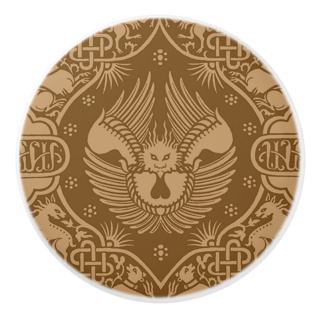 Mediaeval Winged Lion Ceramic Knob (Front)