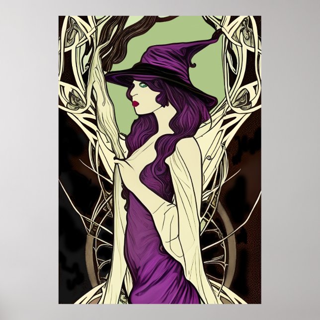 Mediaeval Witch Art Nouveau Poster (Front)