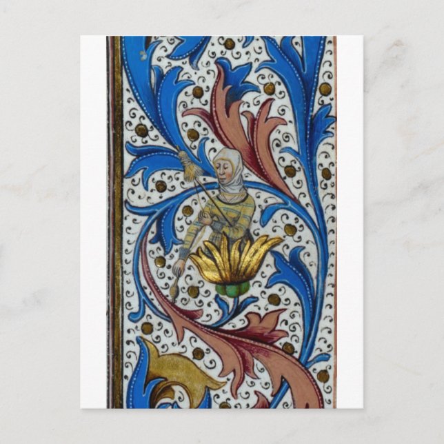 Mediaeval woman spinning with spindle and distaff postcard (Front)