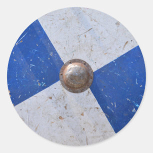 mediaeval wood metal shield war weapon knight classic round sticker