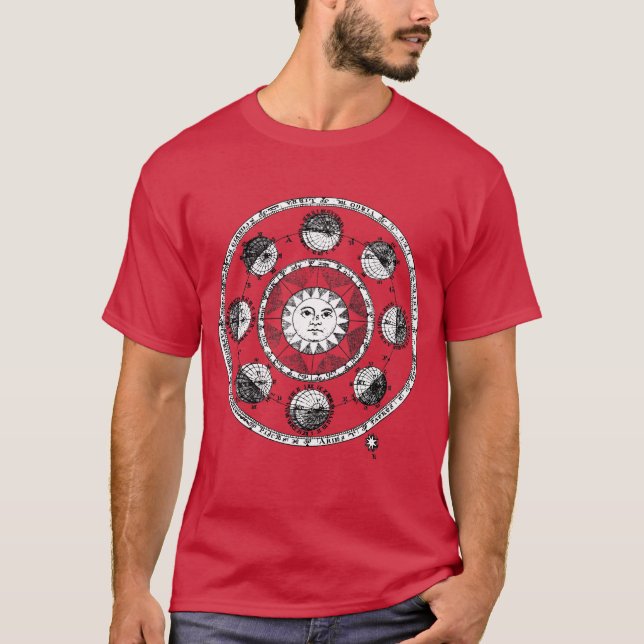 Mediaeval Woodblock Astronomy Sun and Planets T-Shirt (Front)