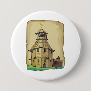 Mediaeval Wooden Watchtower and Fortress 7.5 Cm Round Badge
