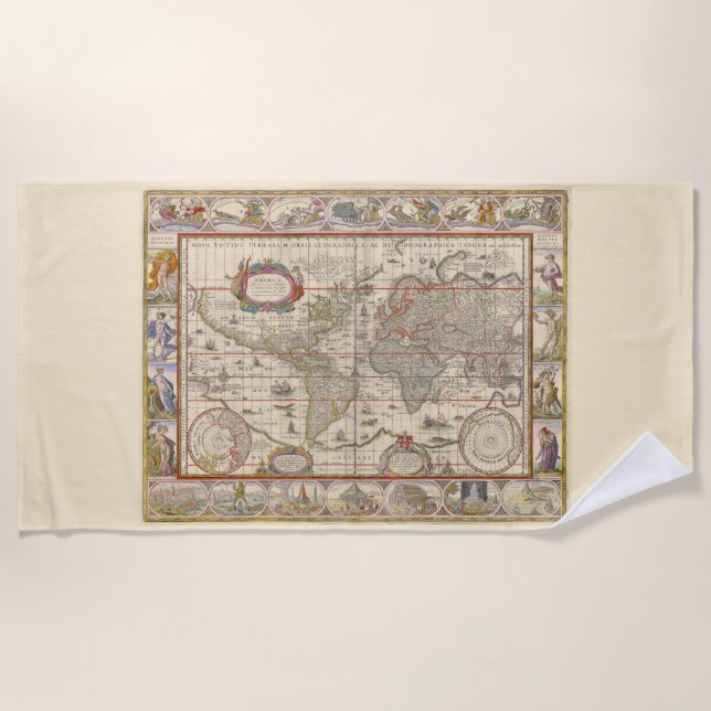 Mediaeval World Map (by Willem Blaeu) Beach Towel (Front)