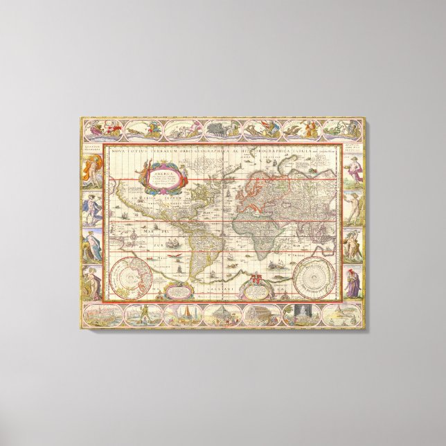 Mediaeval World Map (by Willem Blaeu) Canvas Print (Front)