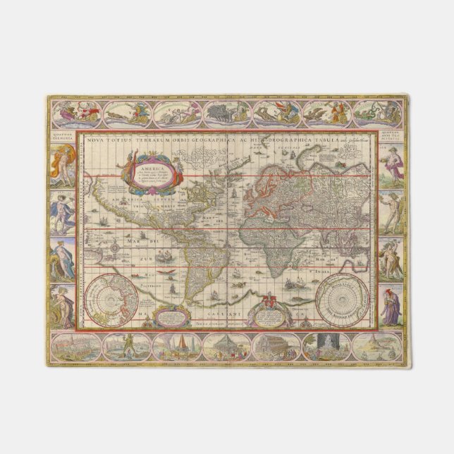 Mediaeval World Map (by Willem Blaeu) Doormat (Front)
