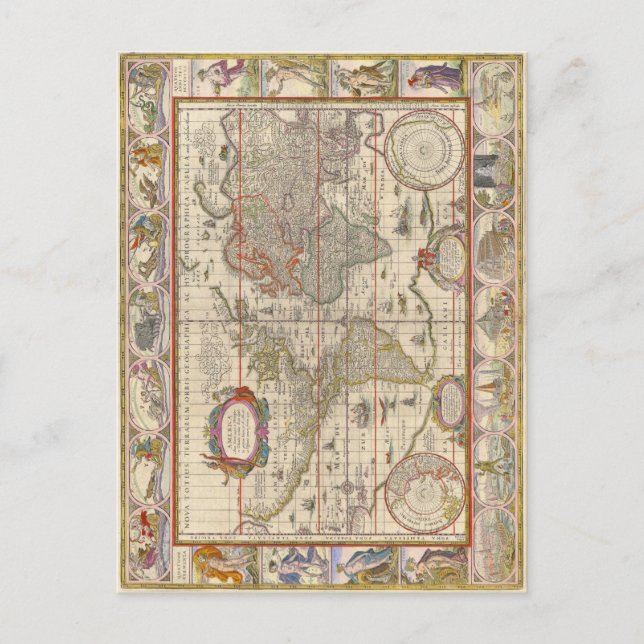Mediaeval World Map (by Willem Blaeu) Postcard (Front)