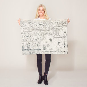 Mediaeval World map Quebec Nouvelle-France America Fleece Blanket