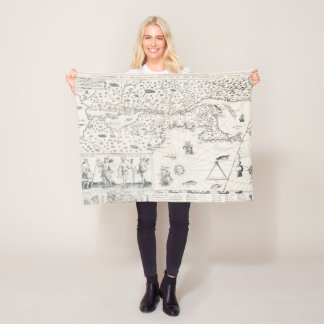 Mediaeval World map Quebec Nouvelle-France America Fleece Blanket