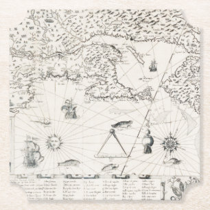 Mediaeval World map Quebec Nouvelle-France America Paper Coaster