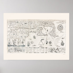 Mediaeval World map Quebec Nouvelle-France America Poster