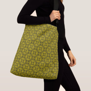 Mediaeval Yellow Black Lilies Romanesque Pattern Crossbody Bag