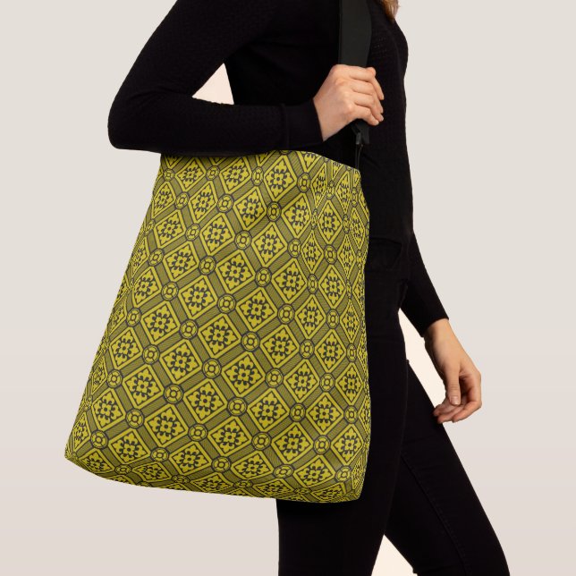 Mediaeval Yellow Black Lilies Romanesque Pattern Crossbody Bag (Close Up)
