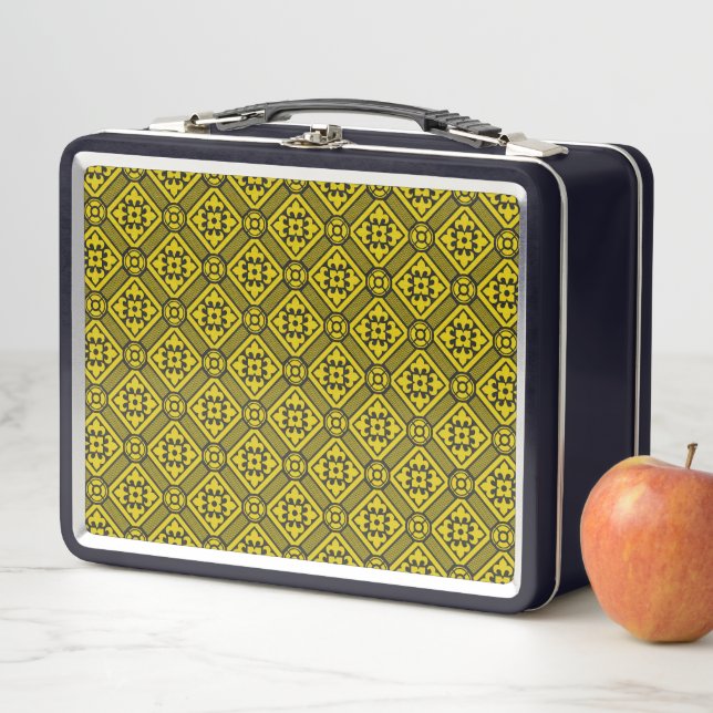 Mediaeval Yellow Black Lilies Romanesque Pattern Metal Lunch Box (In Situ)