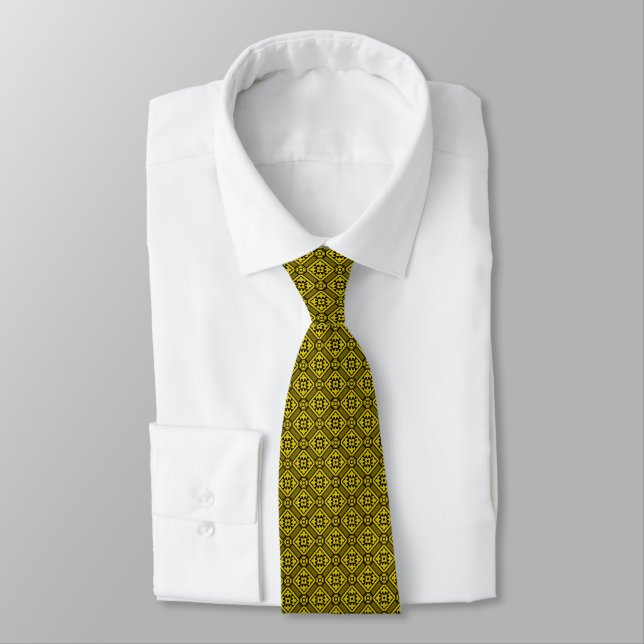 Mediaeval Yellow Black Lilies Romanesque Pattern N Tie (Tied)