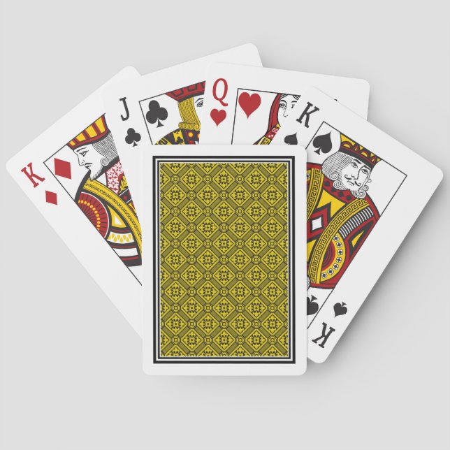 Mediaeval Yellow Black Lilies Romanesque Pattern Playing Cards (Back)