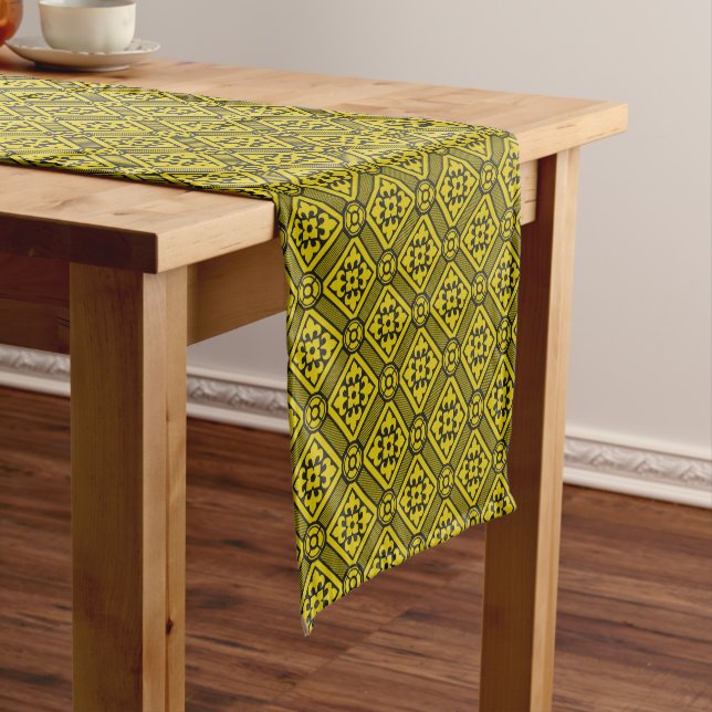 Mediaeval Yellow Black Lilies Romanesque Pattern Short Table Runner (In Situ)