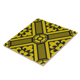 Mediaeval Yellow Black Lilies Romanesque Pattern Tile