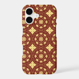 Mediaeval Yellow Red Rosette Flower Pattern