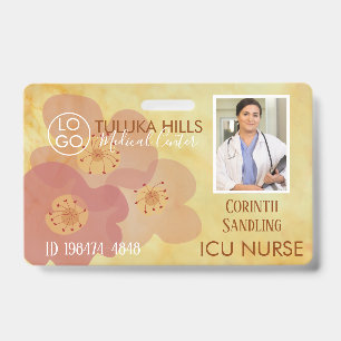 Medica Photo ID Soft Floral Hearts Badge