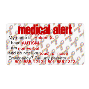 Medical Alert Autism Awareness Labels