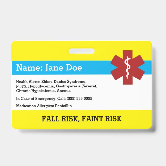 Medical Alert Badge ID Badge (Front)