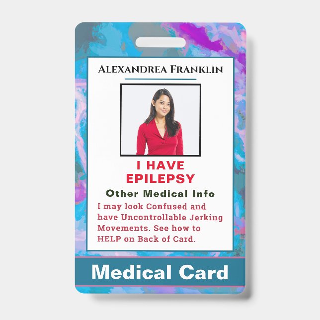 Medical Alert Emergency Contact Custom Card  ID Badge (Front)