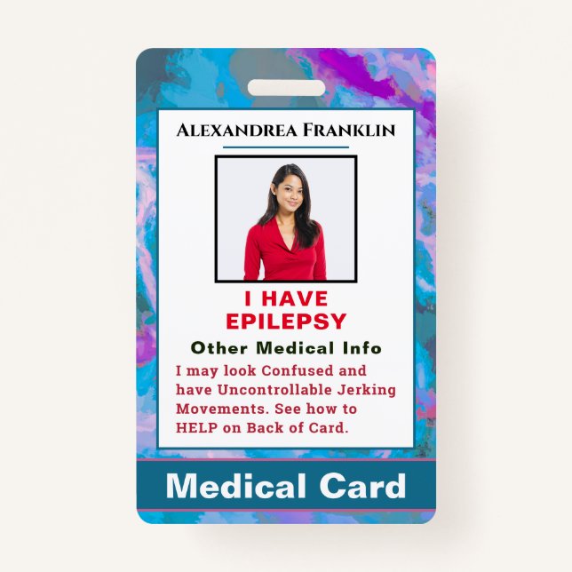 Medical Alert Emergency Contact Custom Card  ID Badge (Front)