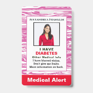 Medical Alert Emergency ID Card Photo Custom  Badge
