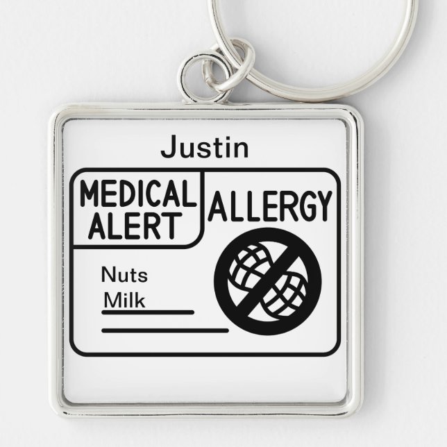Medical Alert Food Allergy Adults Kids Key Ring (Front)