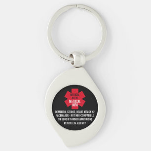 Medical Alert Series Medical Info Personalize  Key Ring