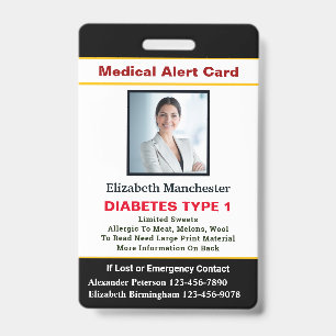 Medical Allergy Alert Emergency Photo Custom ID Badge