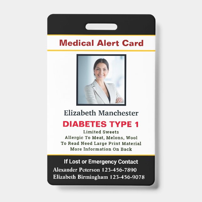Medical Allergy Alert Emergency Photo Custom ID Badge (Front)