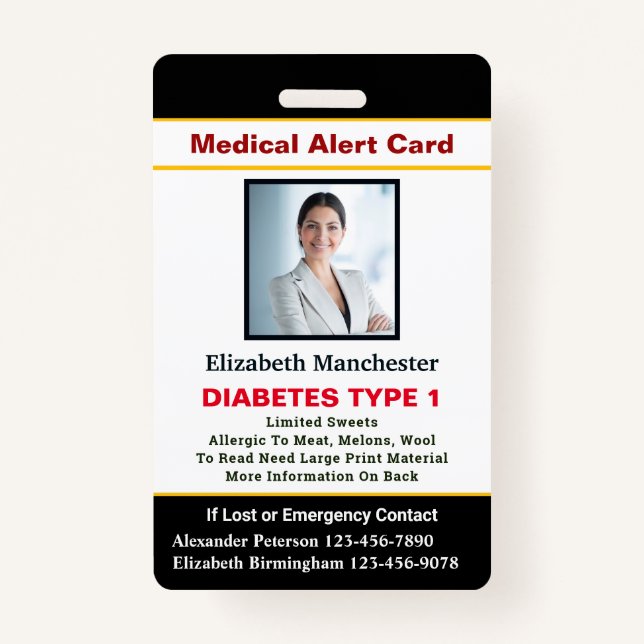 Medical Allergy Alert Emergency Photo Custom ID ID Badge (Front)