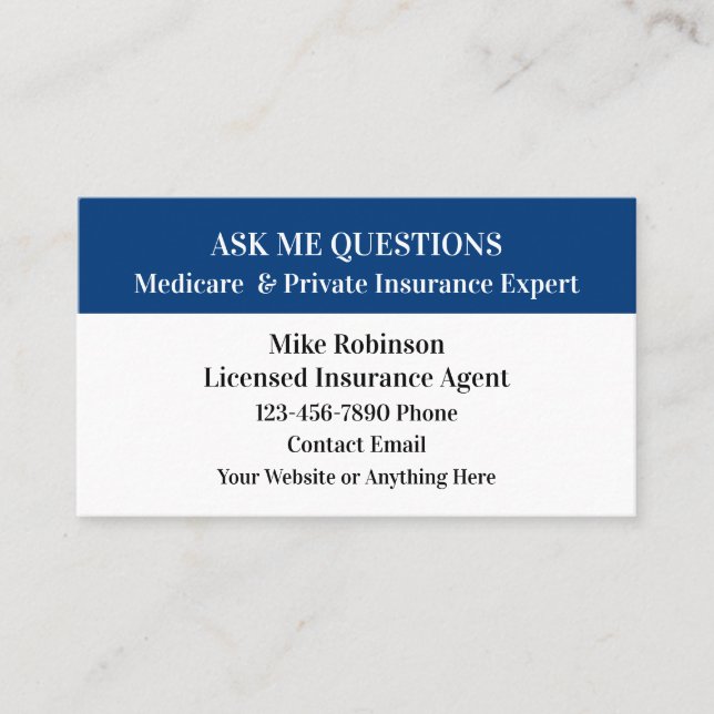 Medical And Medicare Insurance Rep Business Card (Front)