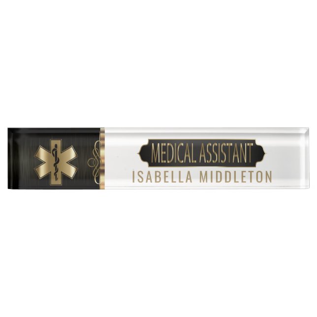 Medical Assistant - Black, White & Gold Nameplate (Front)