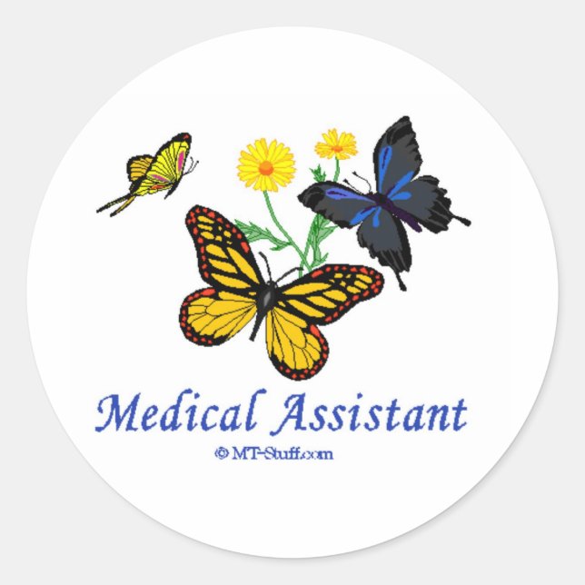 Medical Assistant Butterfly Classic Round Sticker (Front)