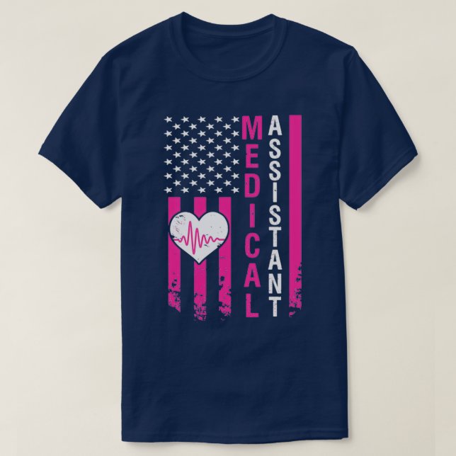 Medical Assistant Gifts Heart Heartbeat Pink Ameri T-Shirt (Design Front)