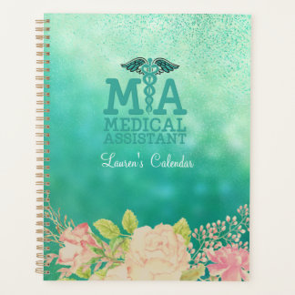 Medical Assistant Green Floral Personalised   Planner