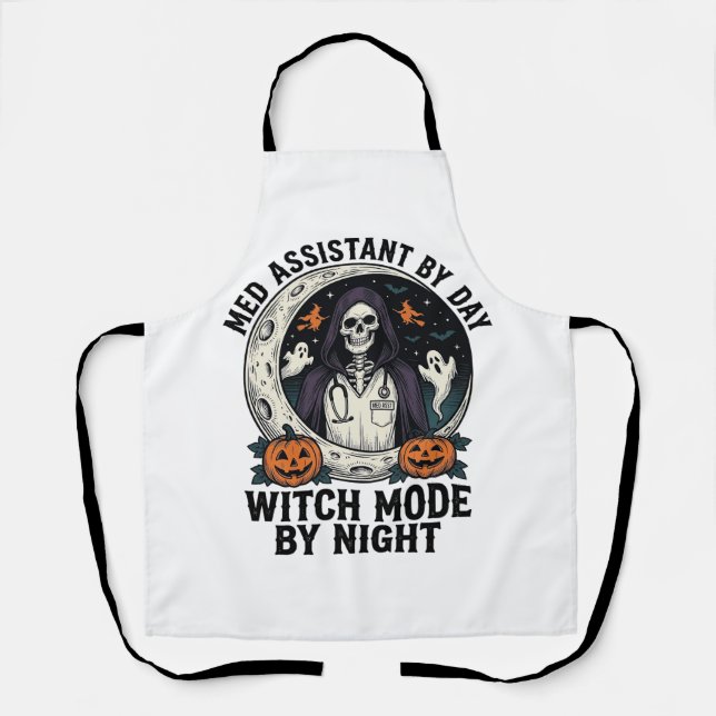 Medical Assistant Halloween Witch Vintage Engravin Apron (Front)
