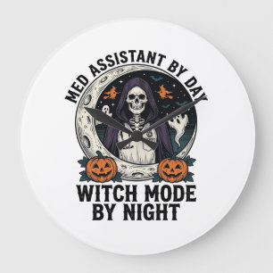 Medical Assistant Halloween Witch Vintage Engravin Large Clock