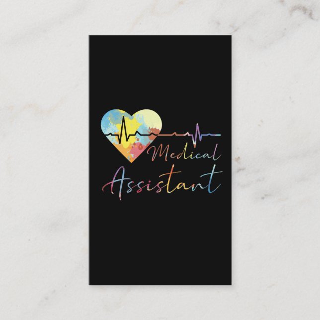 Medical Assistant Hospital EKG Pulse Watercolor Business Card (Front)