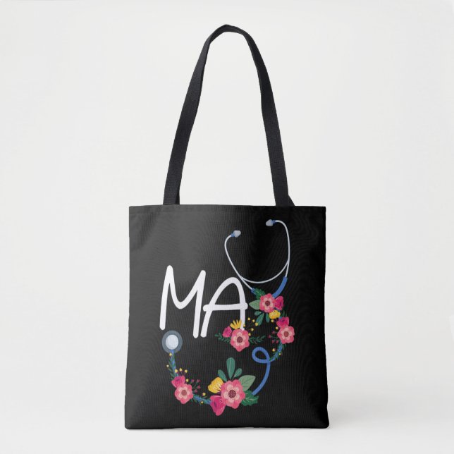 Medical Assistant Hospital Stethoscope Floral Wrea Tote Bag (Front)