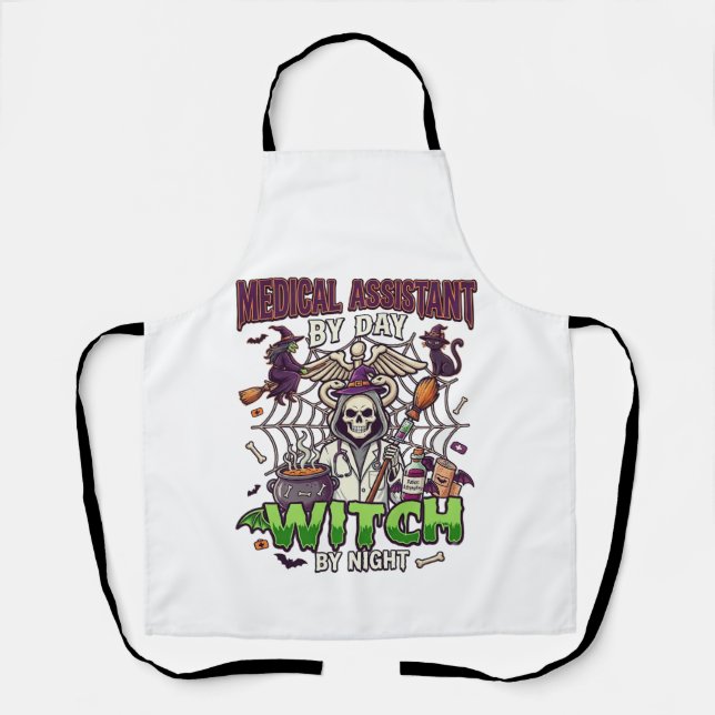 Medical Assistant Witch Skeleton Syringe Cauldron  Apron (Front)